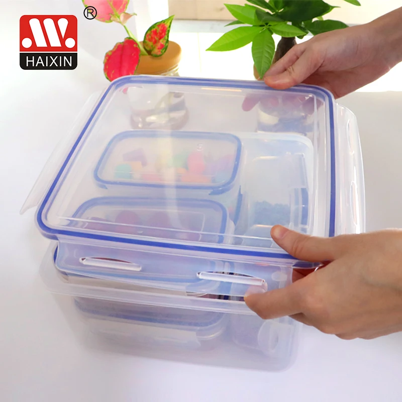 Haixing Plastic clear food containers with four sides locked lid 0.3L/0.45L/5L Lunch Box fridge Organizer Box 7PCS