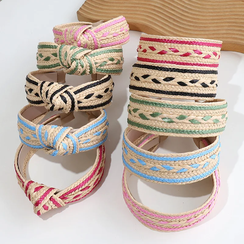 Retro Summer Straw Lafite Resort Style Knotted Headband Fashion on Vacation Hair Accessories For Women