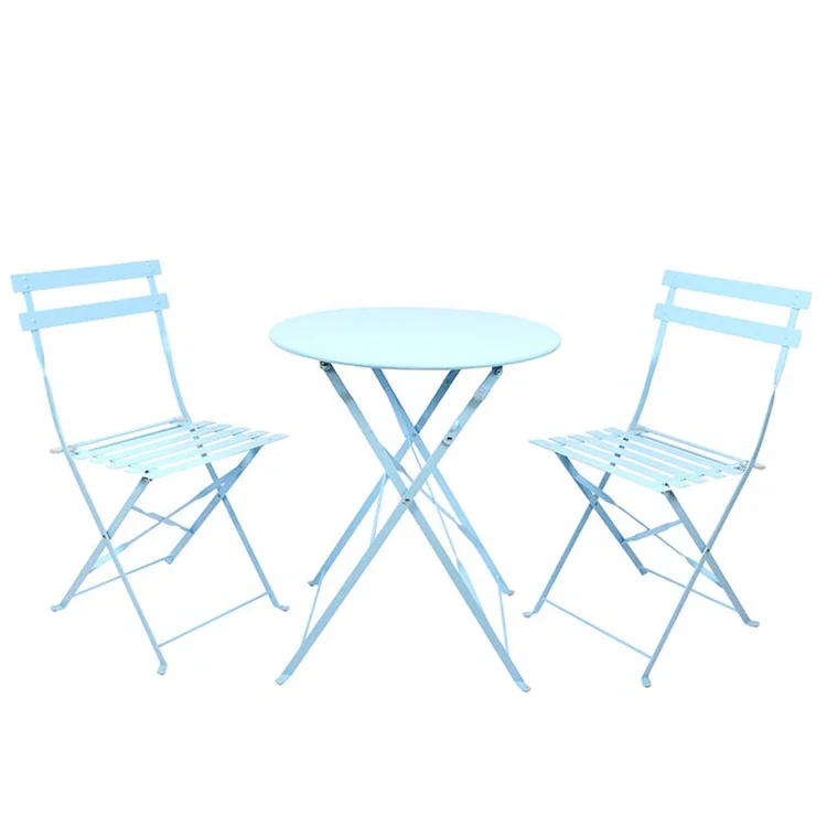 Home And Office Blue 3 Piece Folding Garden Bistro Set Metal Bistro Set