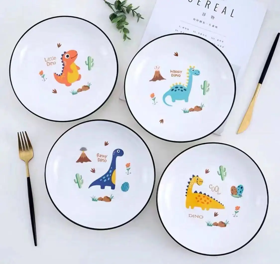 Wholesale golden flower 7/8 inch modern simple dish cute supermarket supply ceramic plate daily meal