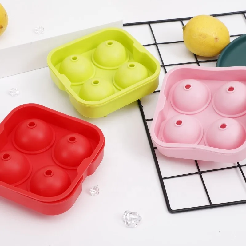 Factory price silicone Ice Cube Trays Silicone 4 Spheres Whiskey Ice Ball Maker Large Square Ice Cube Molds