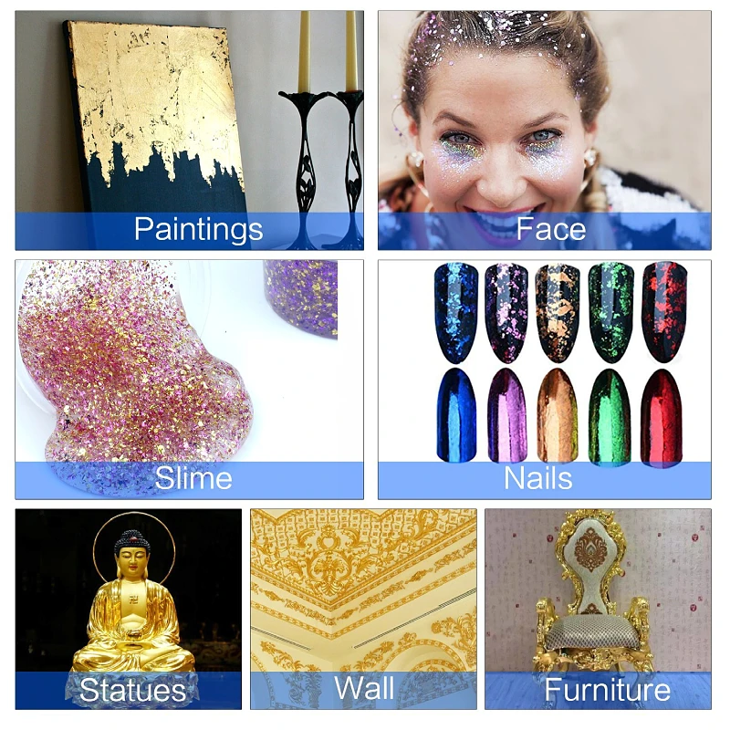 8 X 8.5 Cm 500 Pcs Gilding Crafts Nail Furniture Colorful Black Taiwan Imitation Gold Leaf Foil paper for Painting