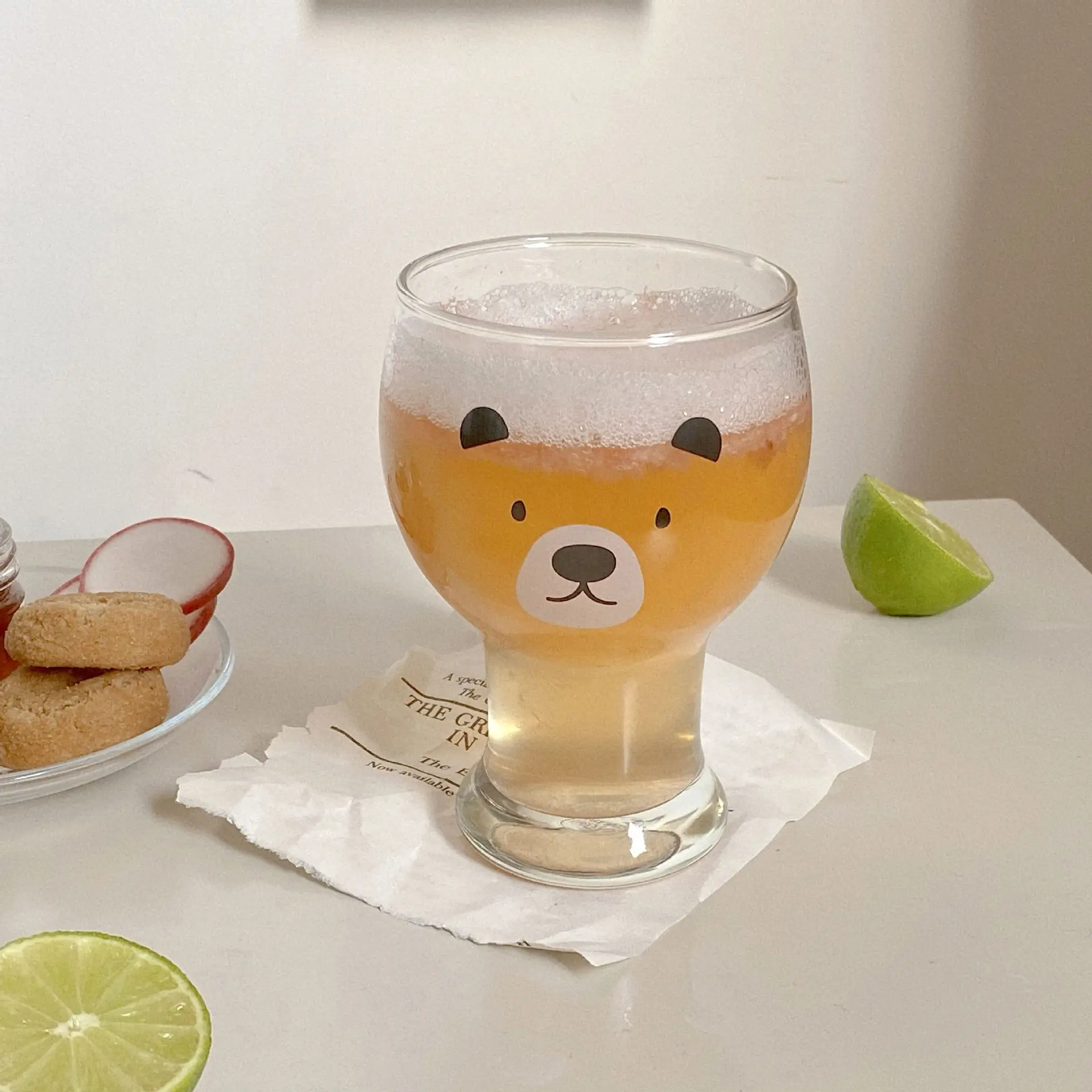 455ML Ins Style Cute Bear Glass Dessert Cup Sublimation Beer Cola Water Mug with Customization