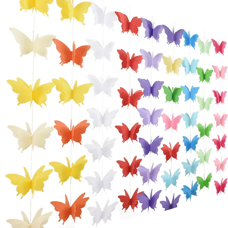 3D Hanging Colorful Butterfly Wedding Birthday Background Decoration Paper Garland Paper Butterfly String for Party Decoration