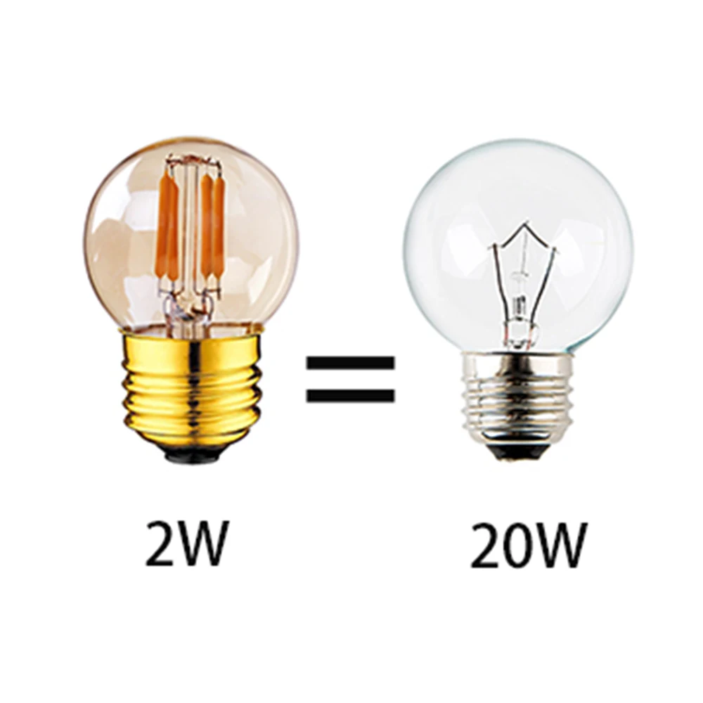 Винтажные светодиодные лампы Эдисона G40, 2 Вт, E27, 220 В, Светодиодная лента с нитью накаливания, лампа теплого белого света 2200K, лампа G40 для украшения дома, сада, бара