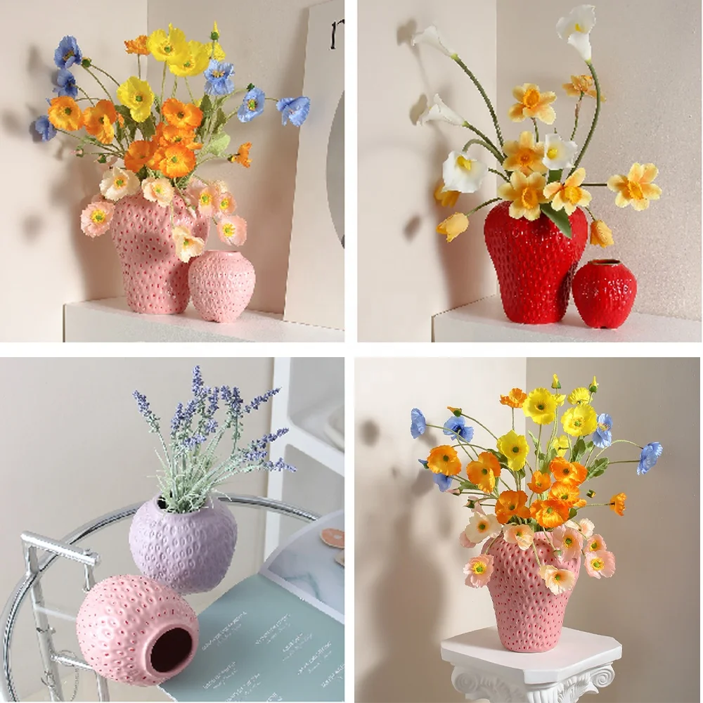 Customized ceramic vase modern and minimalist indoor room decoration hotel wedding decoration ceramic strawberry pink vase