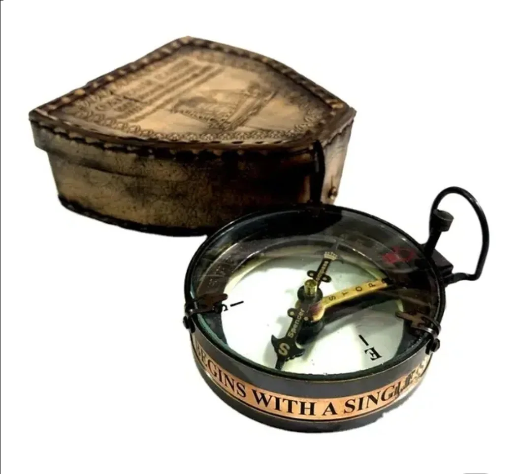 Antique 3-Inch Spencer Brass Compass Nautical Portable Guide Home Office Navigation Hiking Sports Vintage Table Top Decor