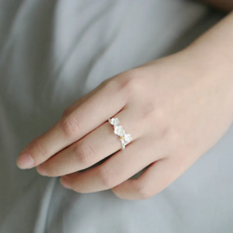 
Amazon Hot Sell 925 Sterling Silver Rings Lotus Plum Flower Handmade Rings For Woman 