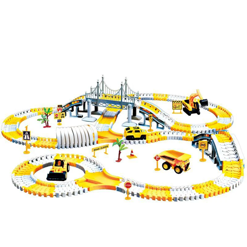 Engineering track small train car DIY toy engineering car Electric Wooden Sensory Original Puzzle Operated Building Train Track