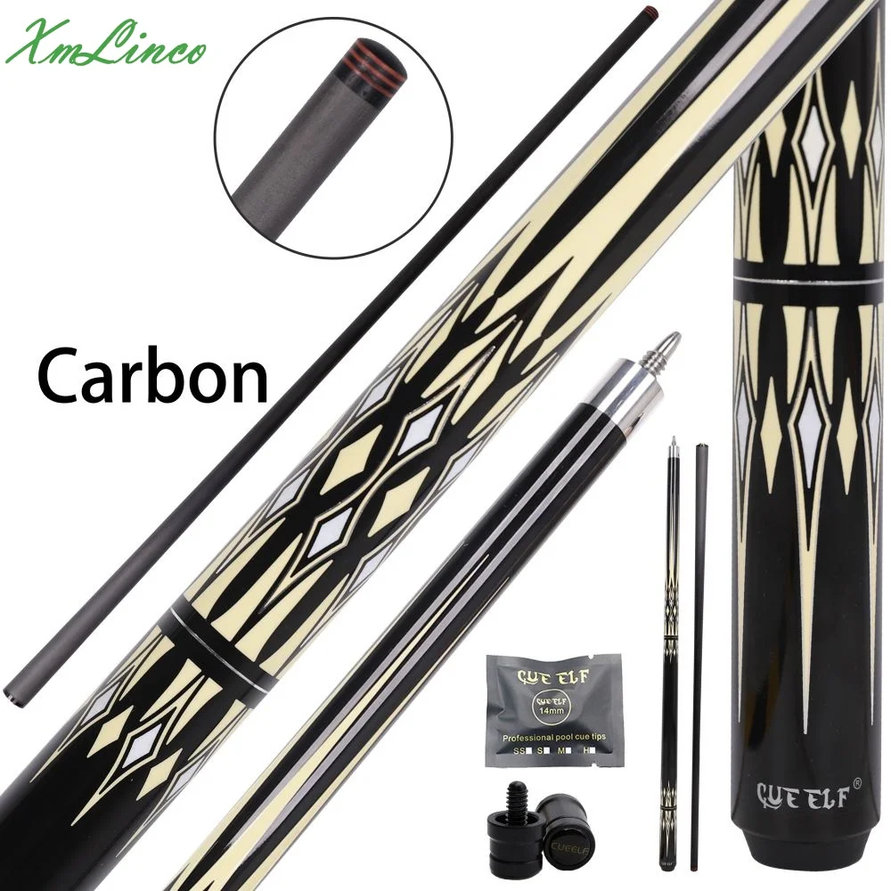 Xmlinco  Professional Customized Carbon Fiber Shaft Billiard Pool Cue 12.5mm Tip Size High Grade Sticker Pool Cue 58 Inches