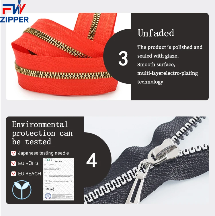 metallic plastic zipper  Superior Quality 3# 5# 7# 8# 10# Paste Gold Shoes Garment Jacket Metal Plastic Teeth Zipper