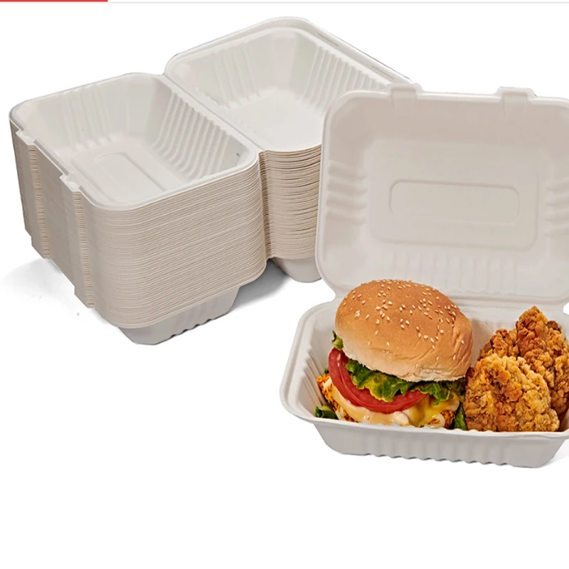 Customizable  Greaseproof and Microwavable Eco Friendly Bagasse Food Containers Biodegradable Lunch Box Disposable