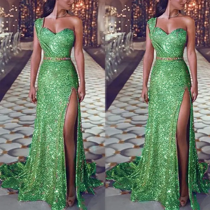 One Shoulder Crystal Gilding Women Evening Dresses Plus Size Party Dresses Women Elegant Maxi Long Dress For Luxury Parties