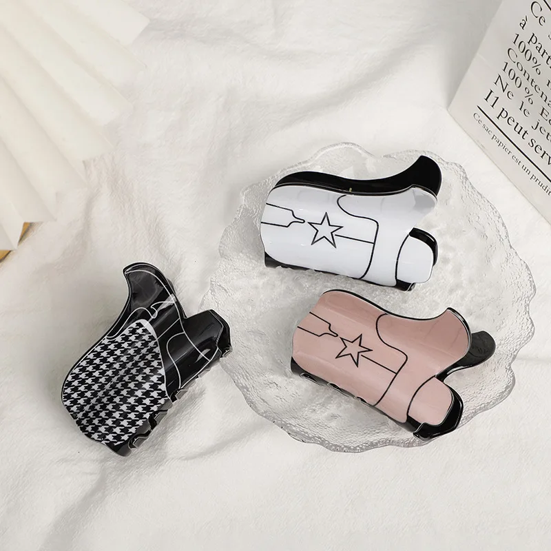 Fashion Western Checkered Leopard Cowboy Hat Boots Claw Clips Fancy Glitter Acetate Acrylic Claw Hair Clips for Women