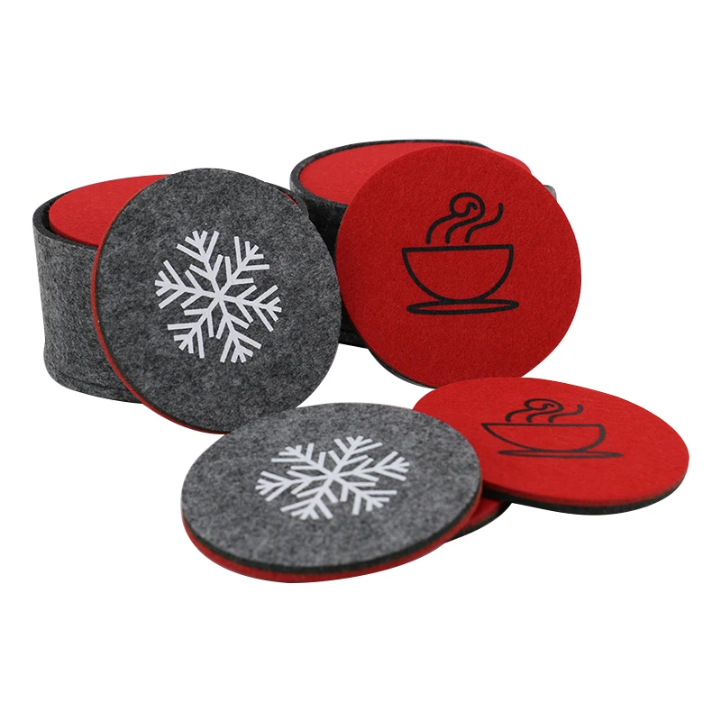 custom round tea glass laser-cut felt pattern color cork pad cup coaster