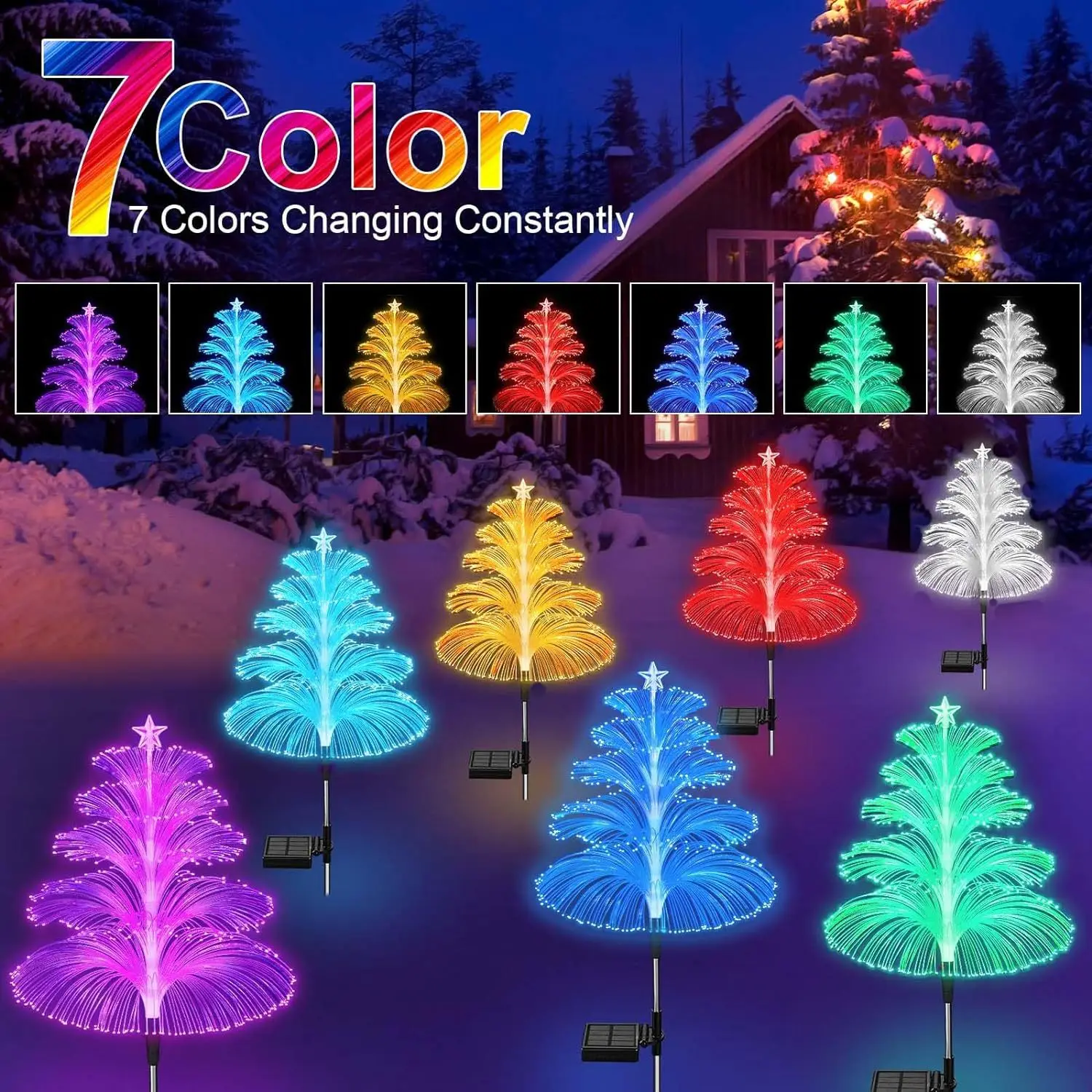Outdoor Solar Garden Light Christmas Tree Fiber Optic Jellyfish Lawn Lamp Waterproof 7 Color Variable Solar LED Decor Lights