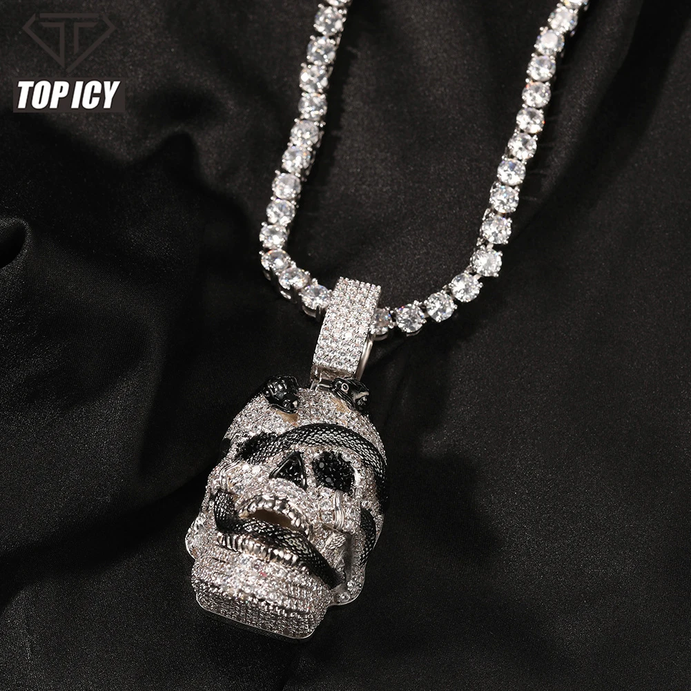 Super big size gold diamond skull pendant Snake skull iced out man hip hop pendant scary sparking men pendant necklace