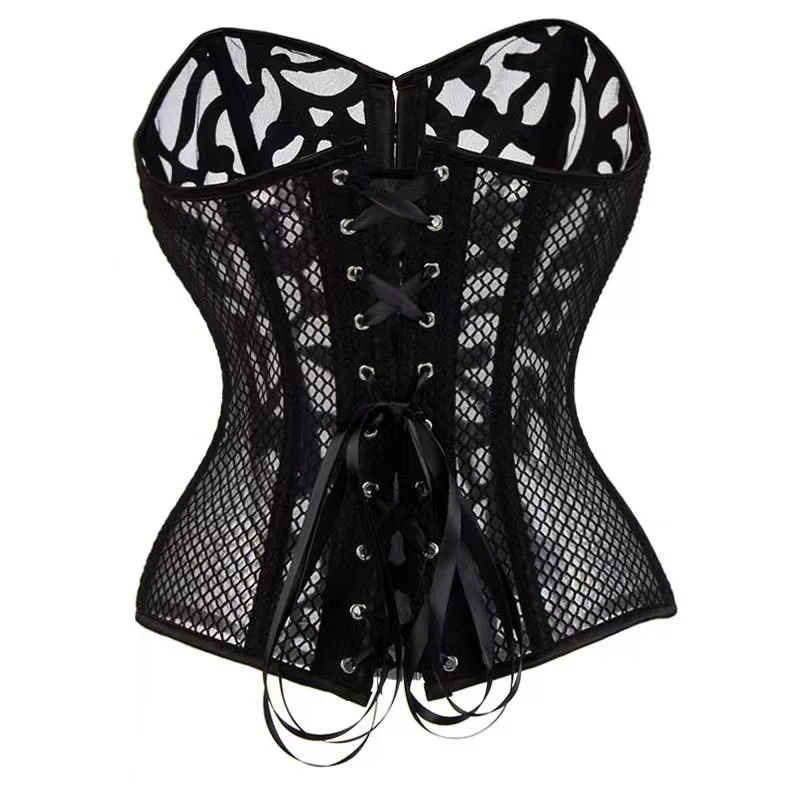 Plus Size Thong Bodysuit Hourglass Body Shapers Wedding Leather Korsett Women White Mesh Bridal Corset Top With T String