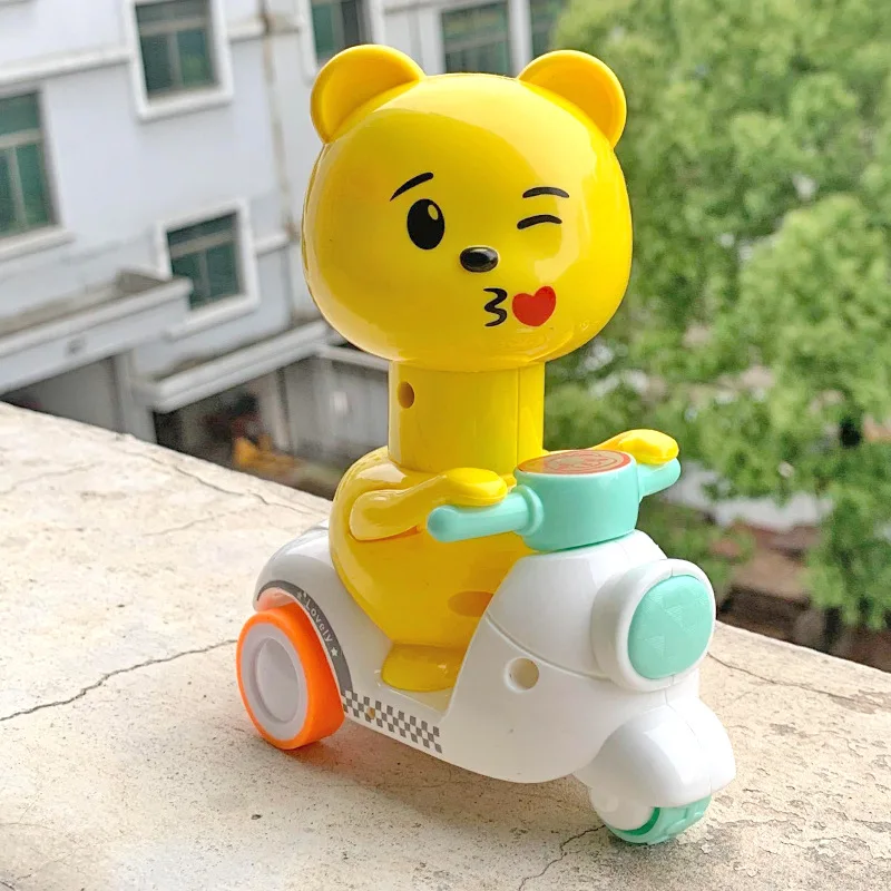 Cartoon motorcycle pressing small yellow duck sprouting Tiger pull back car boy child toy car inertia car dog toy