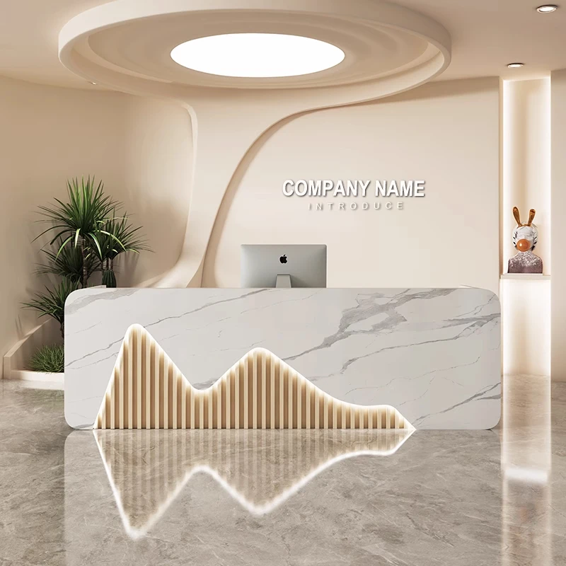 QTZ04 Modern Office Furniture Custom Logo Shape Size Hotel Dental Clinic Reception Counter Office Reception Desk Shop Store Gym