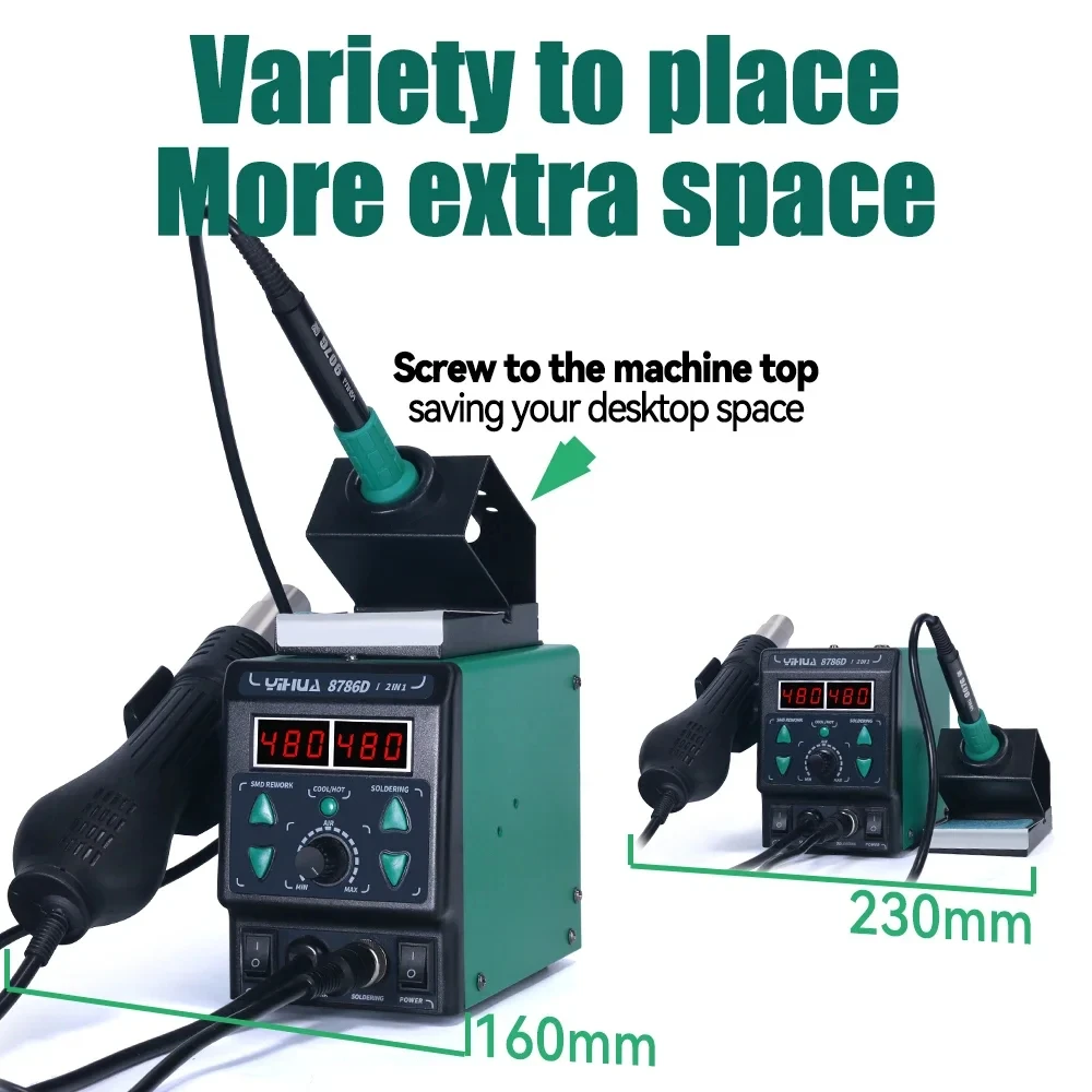 YIHUA 8786D-I 2 in 1 Digital Display Rework Soldering Station BGA Welding Machine Circuit Repair Heat Gun Has Hot and Cold Air
