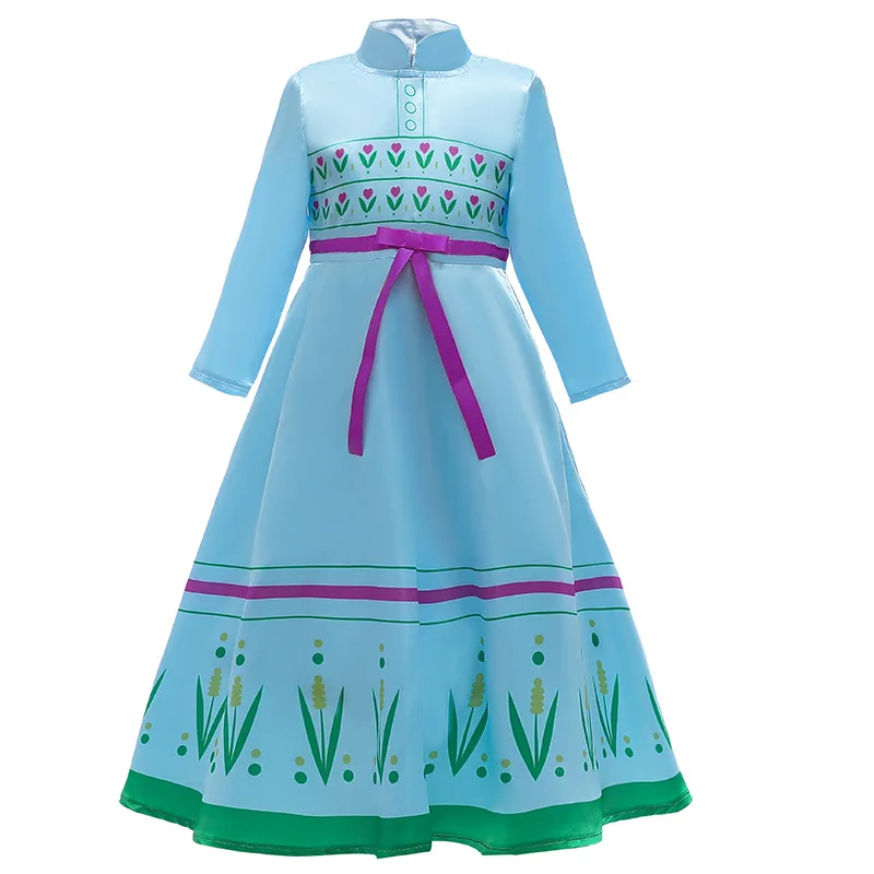 D0075  Children Cosplay Elsa Anna Dress high quality  Long Sleeves Kids Princess Cosplay Party Dress