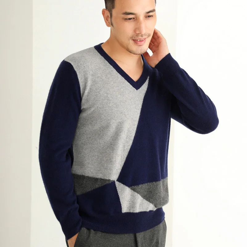 Custom Pullover Male Autumn Winter Warm Vneck 100% Cashmere Men Sweater Manufacture