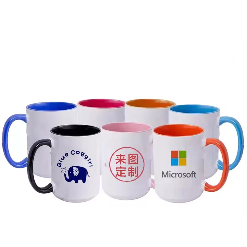 15oz Thermal Sublimation Ceramic Cup Coated Cup Double Color Customized Logo Large Capacity Export White Cup