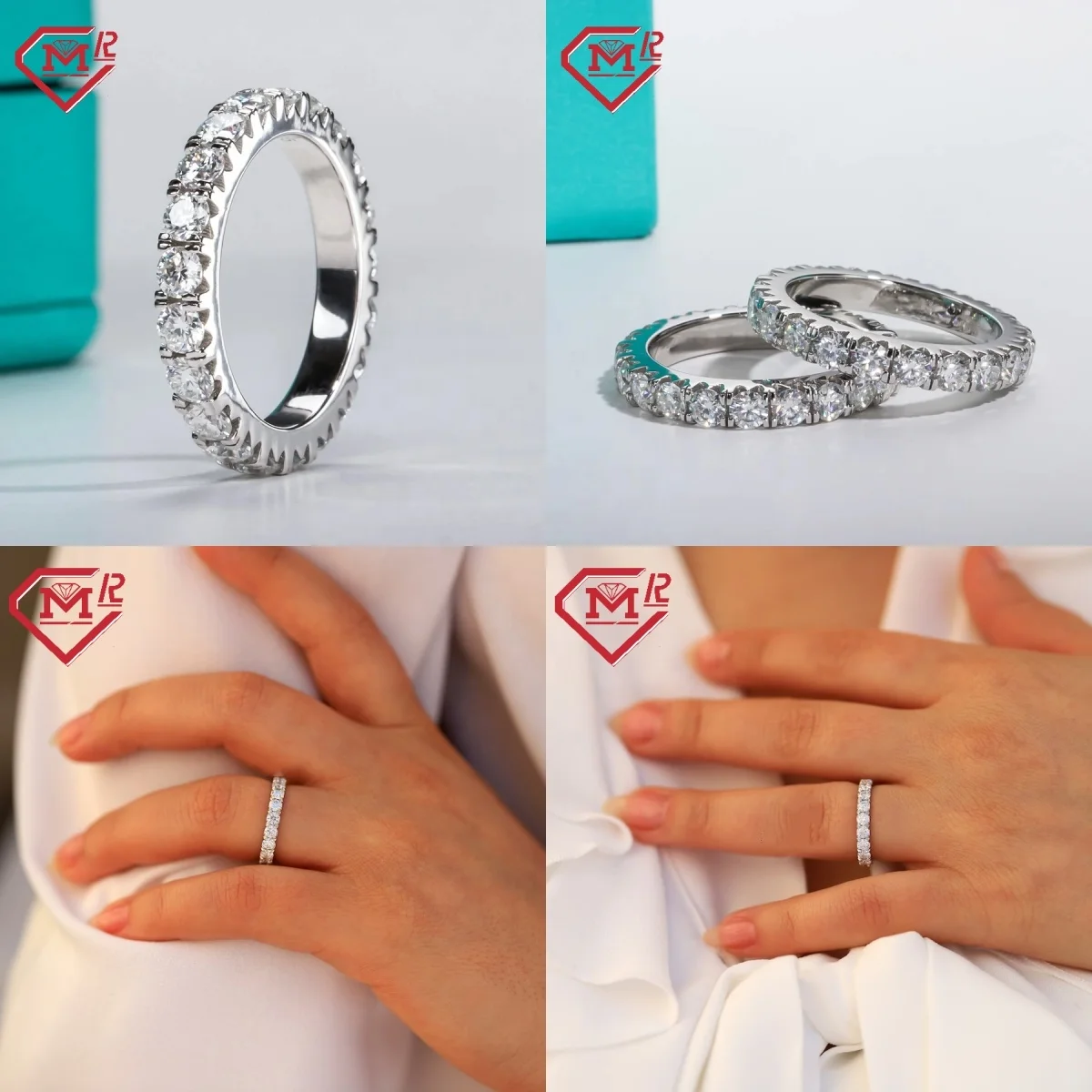 Custom Lab Diamond Wedding Band 925 Silver 2mm 3mm 4mm Eternity Lab Grown Diamond Ring