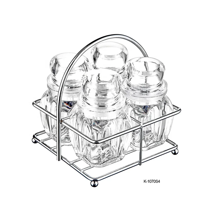 4 Pack Spice Jars Condiment Bottle with Organizer Rack ,Acrylic Countertop Herb and Spice Rack Organizer