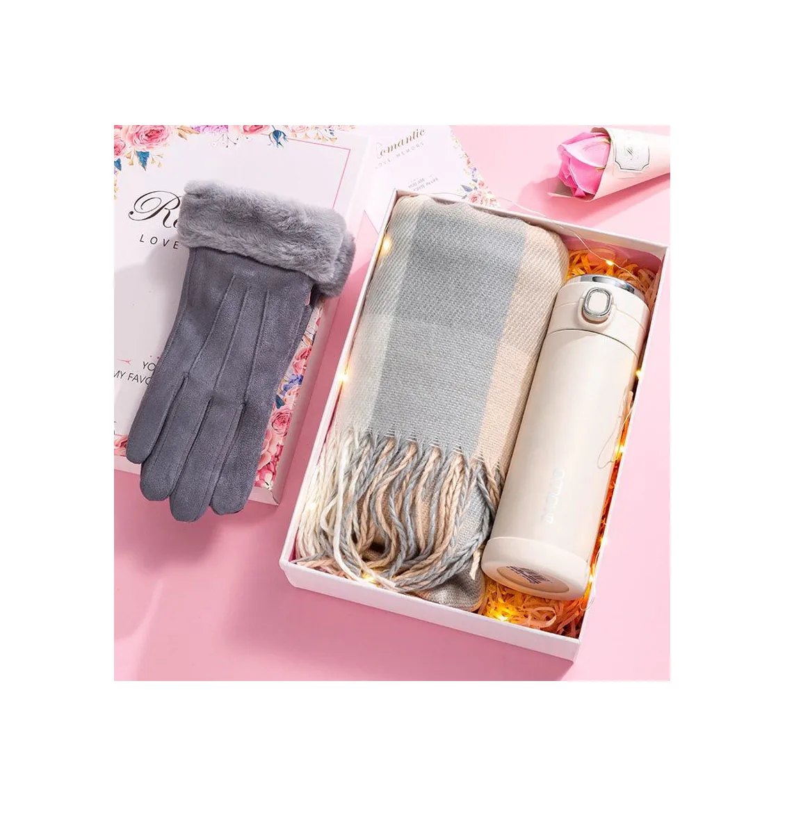 New Popular Unique Product Warm Scarf Vacuum Cup Bunny Doll Winter Wedding Christmas Gifts Set For Women And Guests