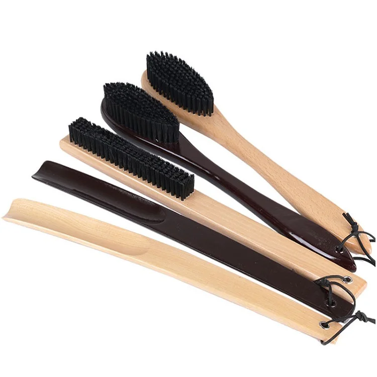38cm long solid wood shoe horn shoe brush