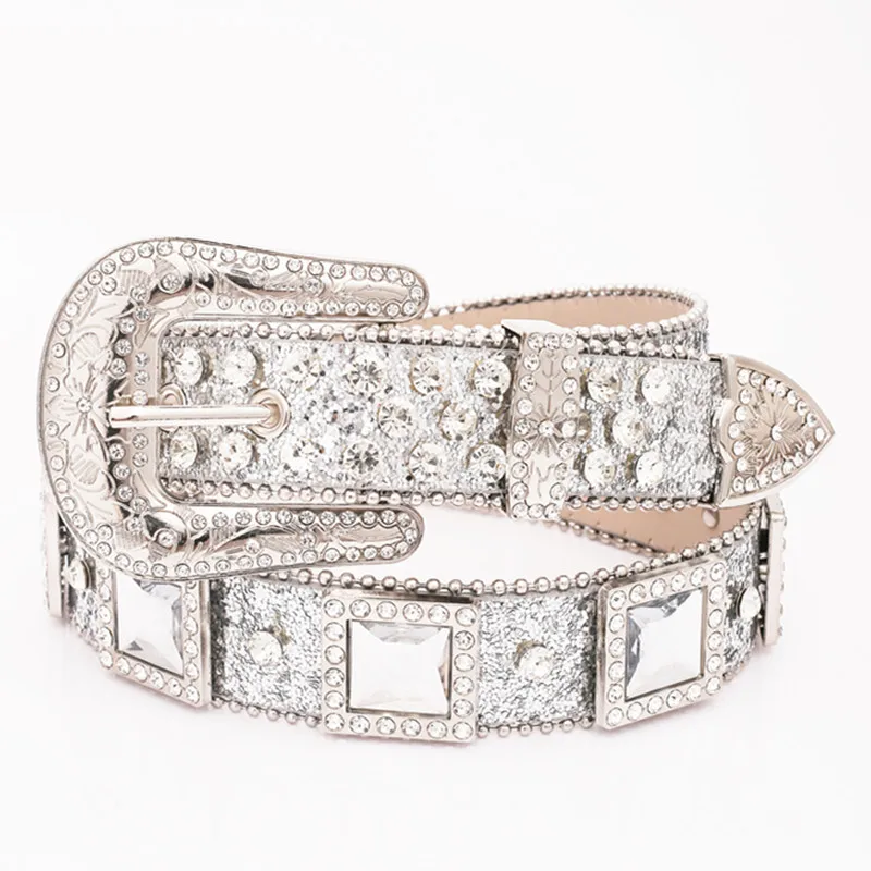New ladies belt large rhinestone inlaid decorative fashion jeans
