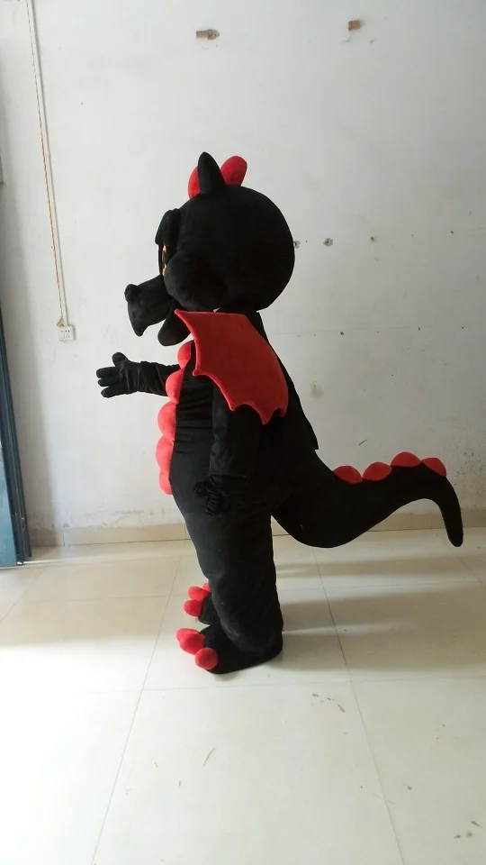 Custom adult black dragon maskot costume for kids party
