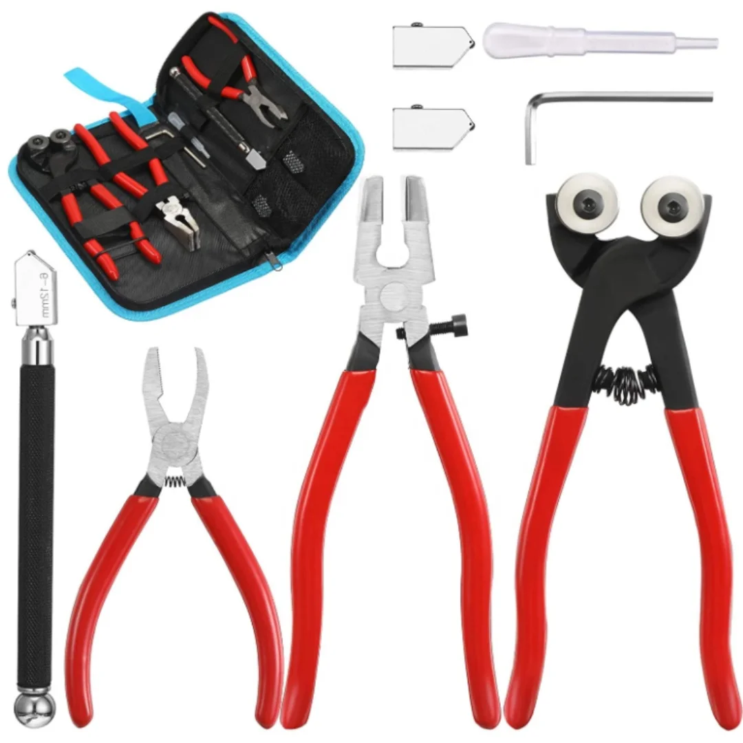 8 Pieces Glass Mosaic Cutter Kits with glass cutter and glass plier