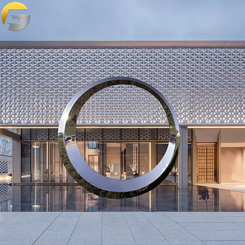 ZE2402 Modern Abstract Polished Surface Metal Wall Art Decorative Circle Urban Stainless Steel Sculpture