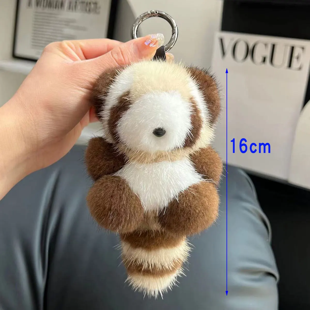 Cute Soft Mink Fur Little Raccoon Pendant Doll Bag Accessory Plush Keychain