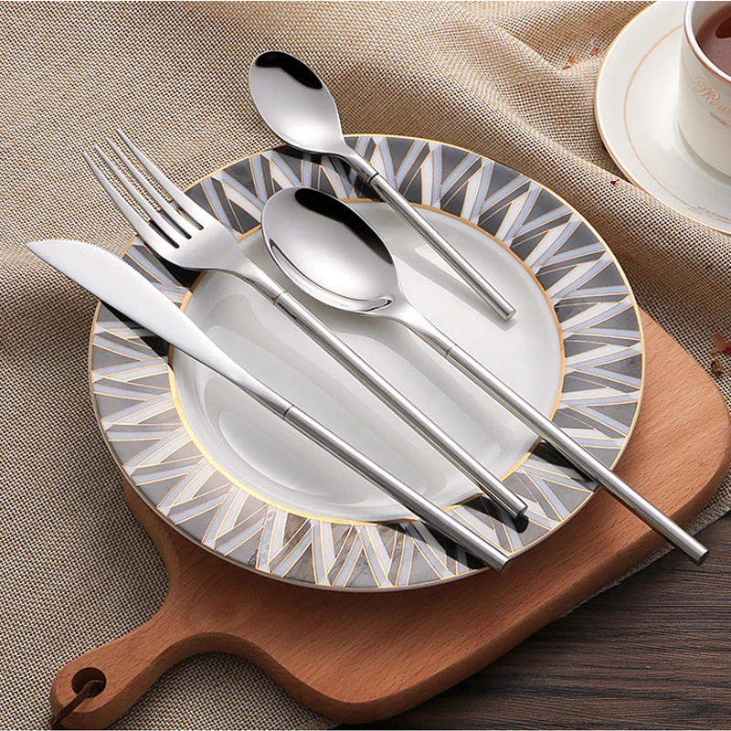 Classy flatware stainless steel wicker cutlery dinning table set Professional Cutlery Brand