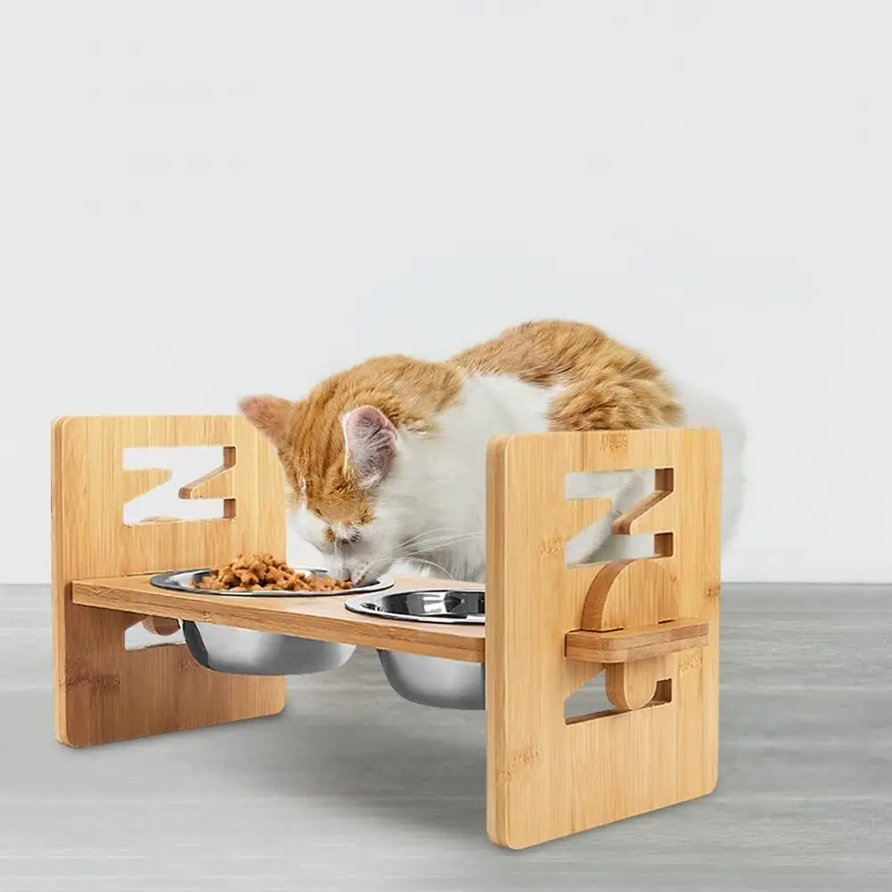 Wholesale Elevated Raised Pet Dog Feeder Bowl Wood Food Water Stand and Stainless Steel Bowl Cat Dog Food Water Bowl