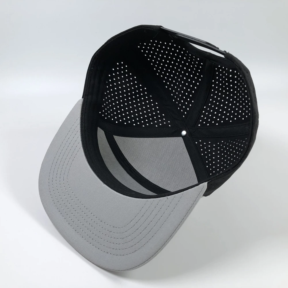 High quality 6 panel nylon water resistant hat Laser cutting holes hockey teams summer caps Custom logo snapback golf hat