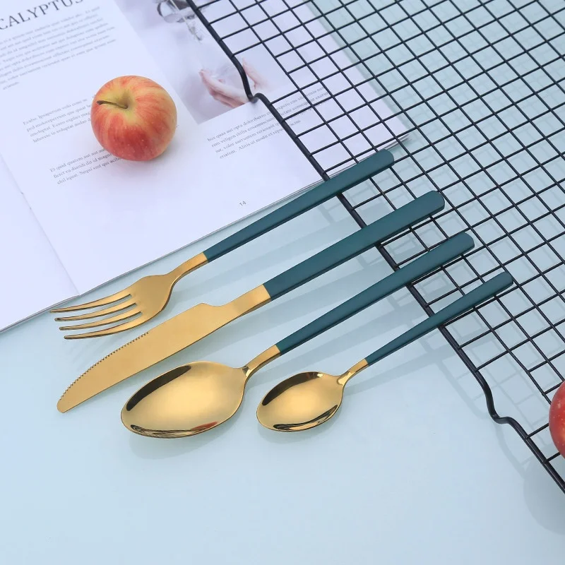 Hot sell style black gold color handle flatware set high quality children cutlery stainless steel cutlery set