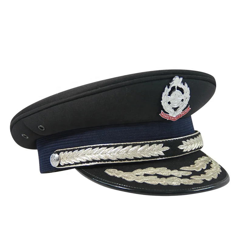 Suppliers wholesale a large number of gold and silk police hats police pointed officer hats embroidered hats
