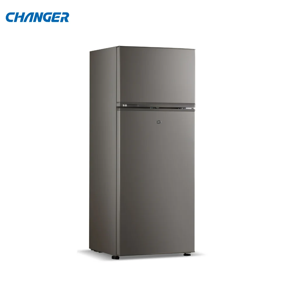 Top mounted double door refrigerator static cooling fridge with inox silver design