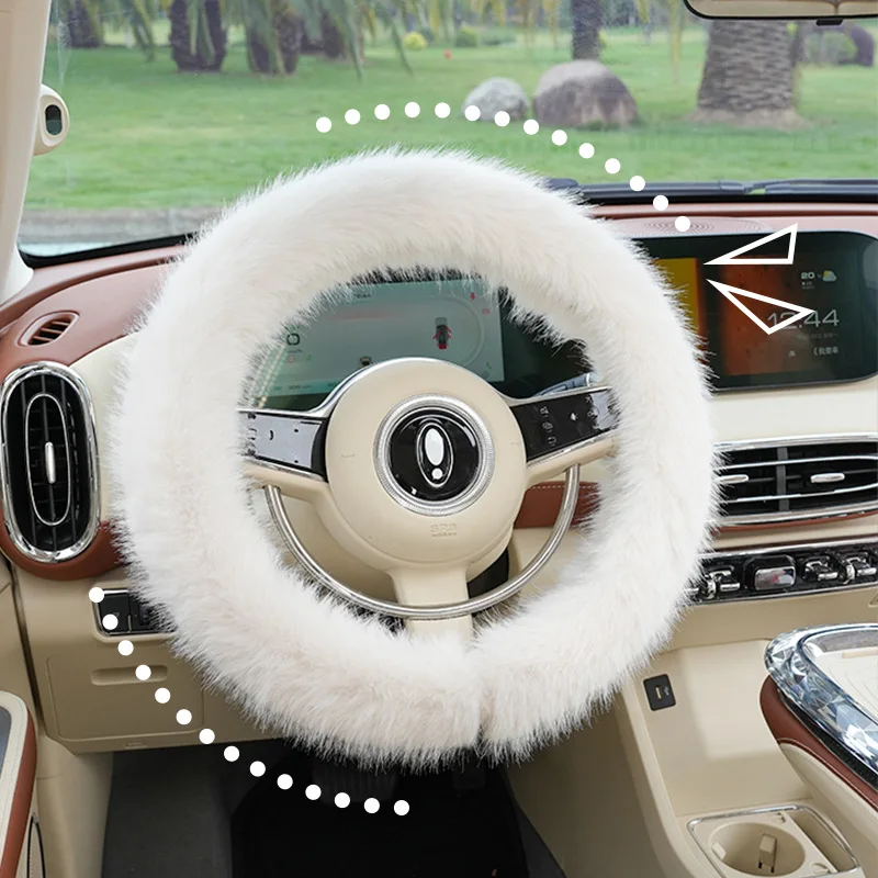 Car Interior Decorate Accessories Luxury Fox Fur Provides Warmth Heating Antifreeze Car Steering Wheel Cover For Women Girls