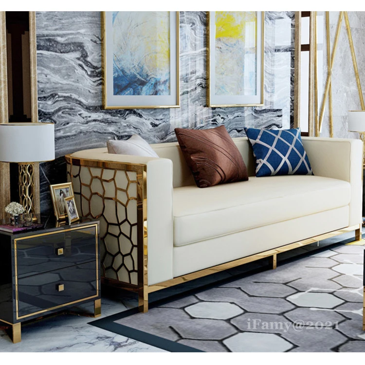 Новый Дизайн Роскошный Золотой сталь металл любишь диваны отборочные 5 звездочный отель диван лобби мебель из литого алюминия