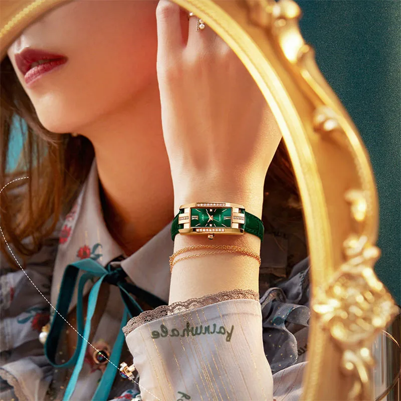 WJ-10527 cheap yiwu factory hot selling rose gold luxury Roma diamond small ladies watch vintage green fashion watch for women