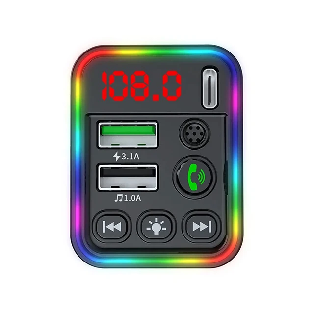 F19 FM Transmitter Quick Charger Dual USB Type C Fast Charging Handsfree Wireless MP3 Player Bluetooth Car Kit