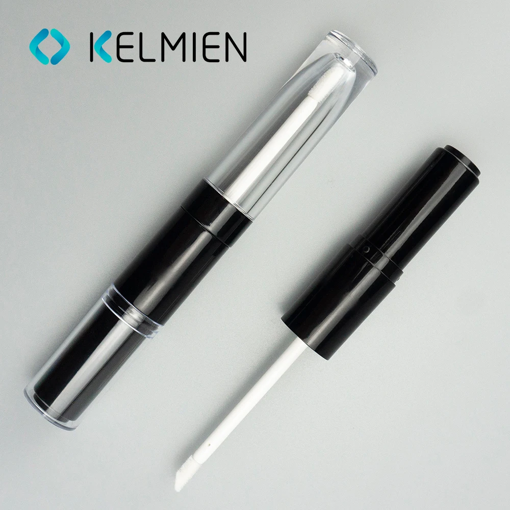 KELMIEN abs plastic double end transparent lip gloss tube lip gloss packaging refillable liquid lipstick tube lip balm container