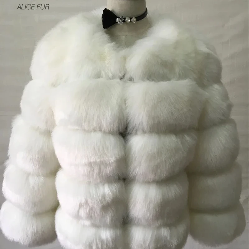 Hot Sales Luxury Artificial Fox Fur Coat Women Plus Size Man Made Leather Jacket with Fur