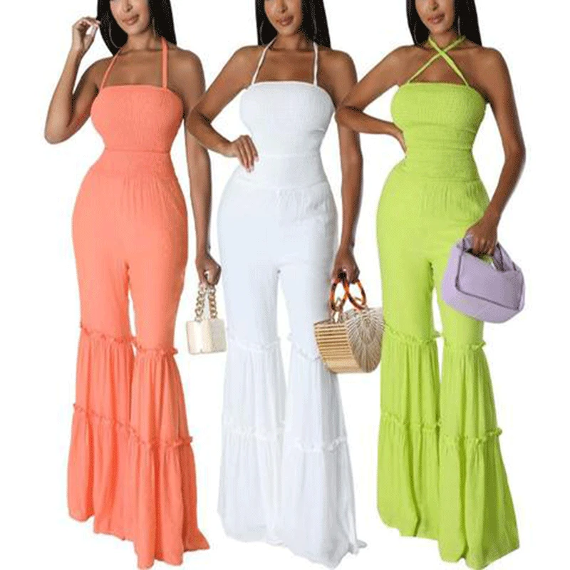 2024 New Arrivals Spring Women Sleeveless Strap Overalls Wrap Chest Wide Leg Playsuits Multi Pocket Cargo Womens Jumpsuits